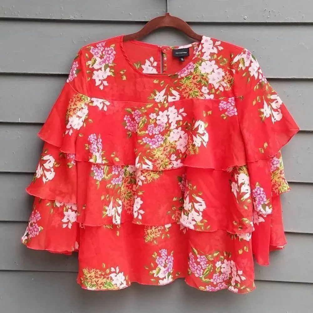 Who What Wear Layered Floral Peasant Top Size Small